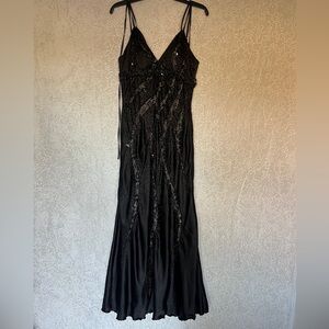 May Queen Black Beaded Spaghetti-Strap Maxi Dress